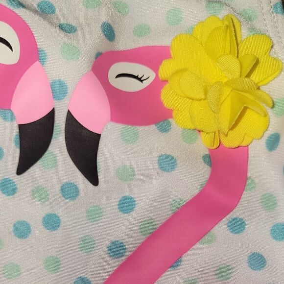 NWOT Wetsuit Club Polkadot Pink Flamingo Girl Swimwear Swimsuit Bathing Suit 18M - Picture 6 of 8